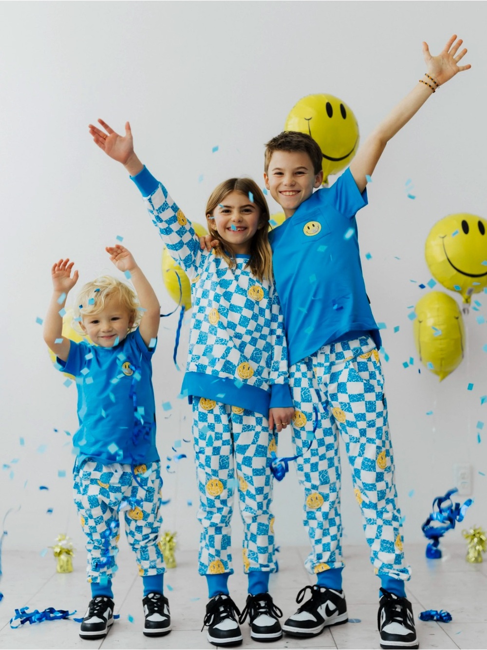 Little Bipsy Blue Smiley Checker Kids Matching Pajama Set